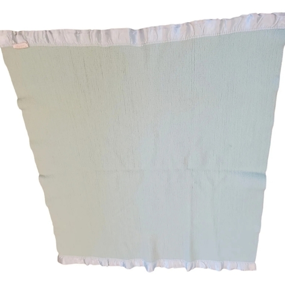 North Star Baby Blanket Pastel Green Pure Wool Satin Trim Soft Vintage USA - Picture 2 of 8